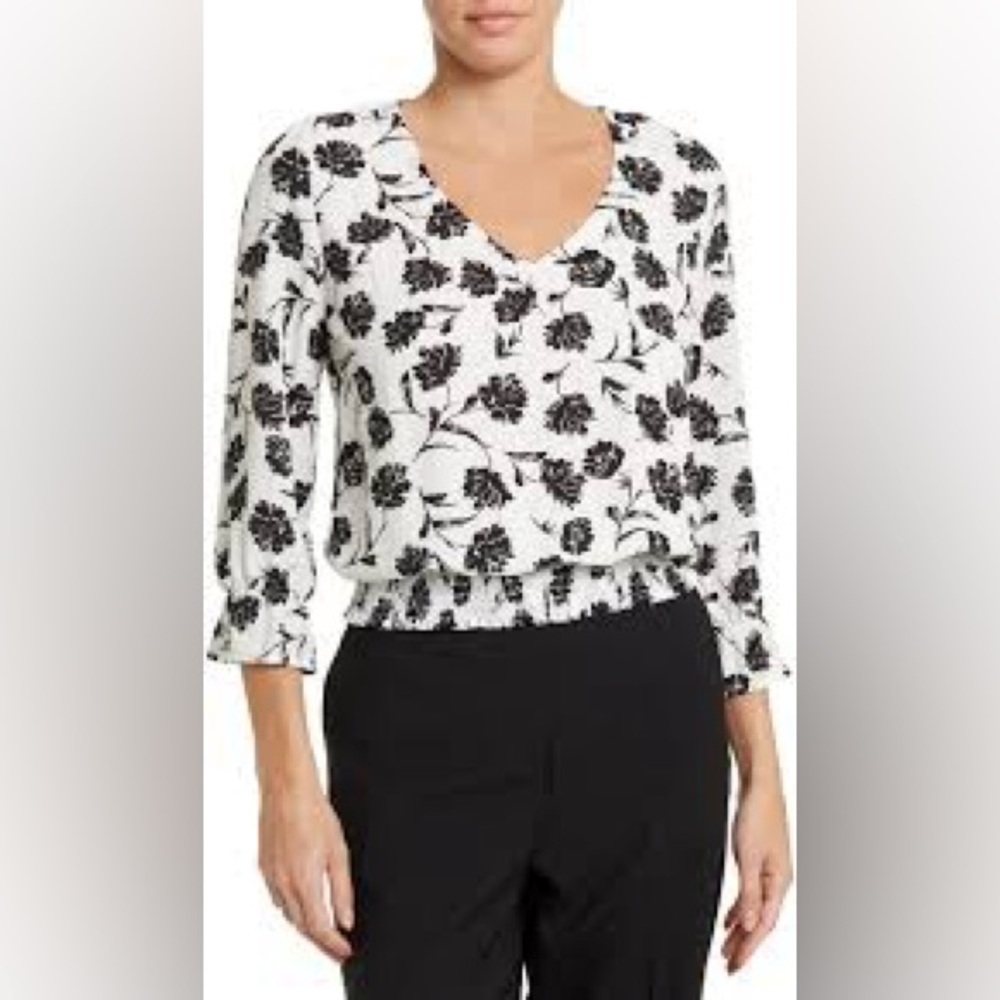 Philosophy Black White Floral Ruffle Ruched Blouse Top Neutral Size‎ Small